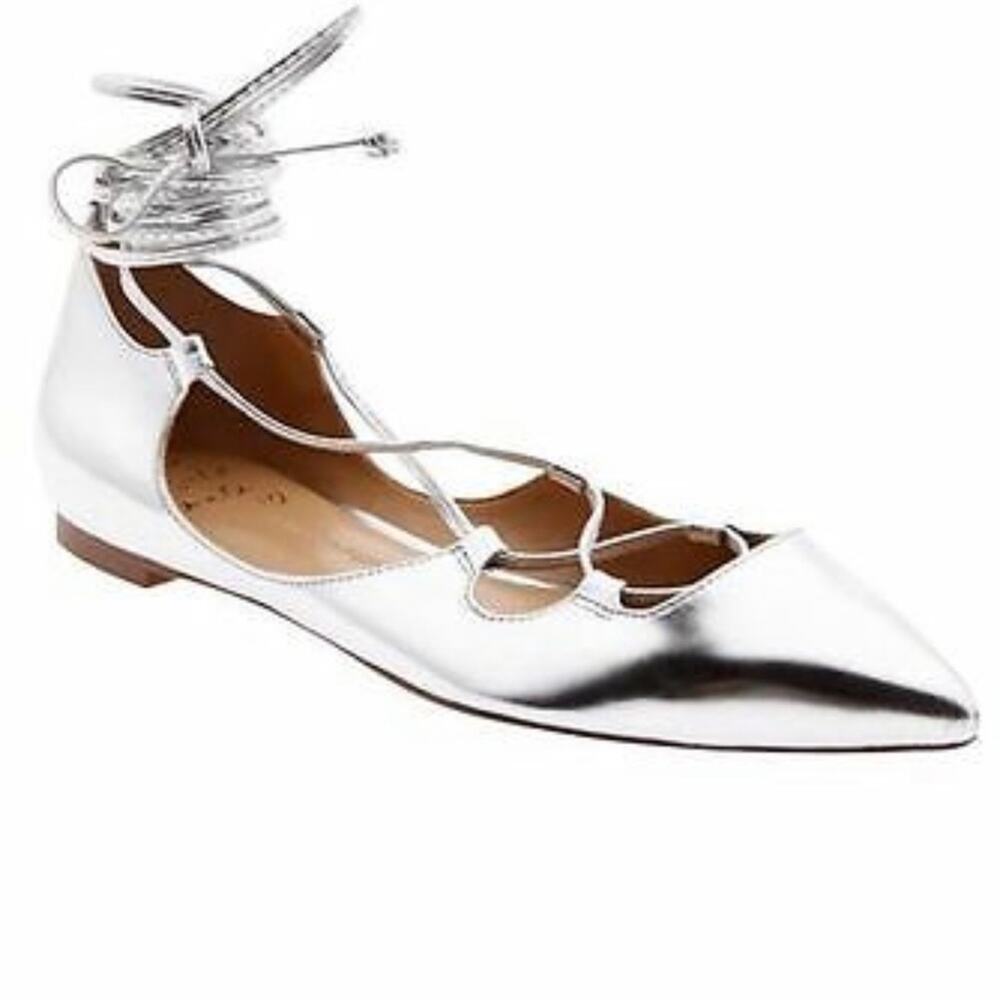 Banana Republic Allie Chrome Silver Lace-Up Flats Size 7
